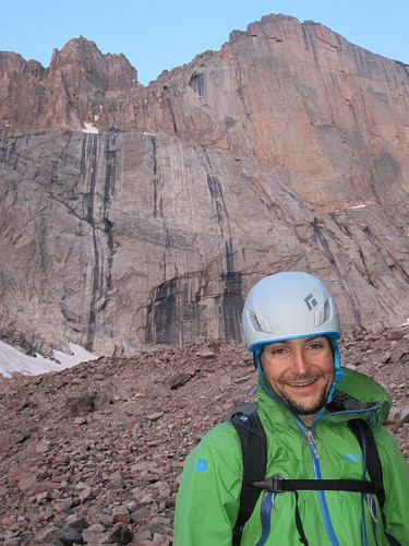 Rudy enjoying the early morning over Longs Peak, with The Diamond getting ever more intimidating as we approach Lambs Slide