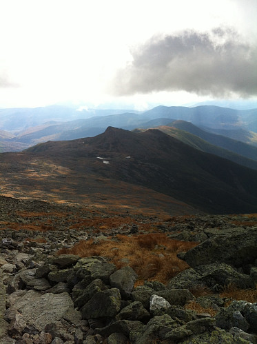 Finally some views! From Mt. Wasington looking north over the rest of the ridge. Mt. Monroe in the foreground.