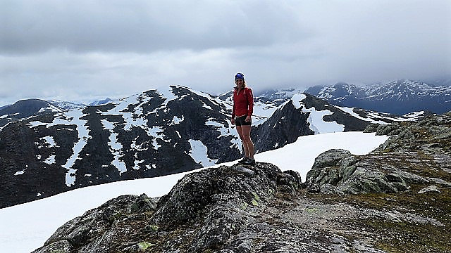 Ifrå Karifjellet 1320 moh Så vidt det er greit med shorts og ingen sommervarme. Sludd i byge på toppen!