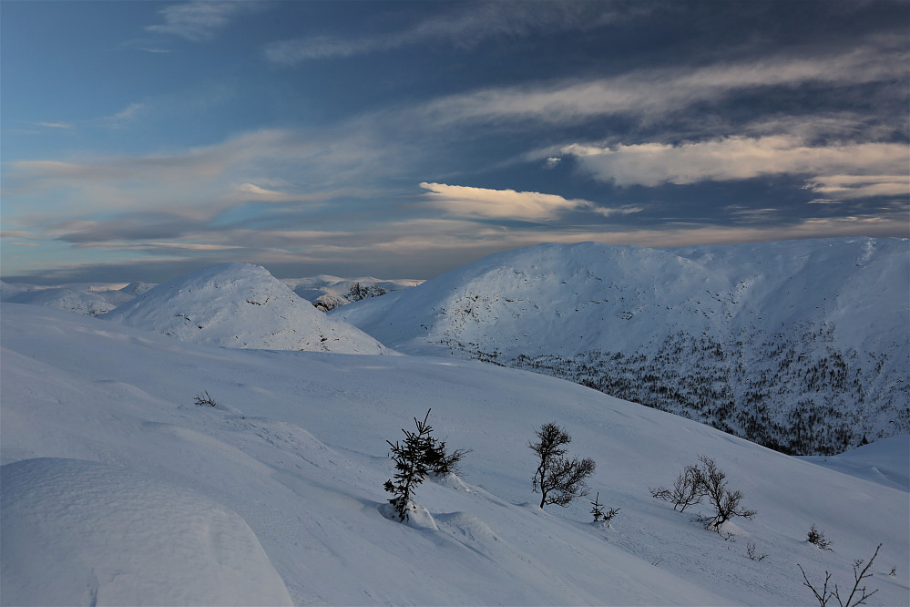 Ifrå Blåfjellet og mot Hegrenesnipa 899 moh Bjørsetfjellet 1003 moh 