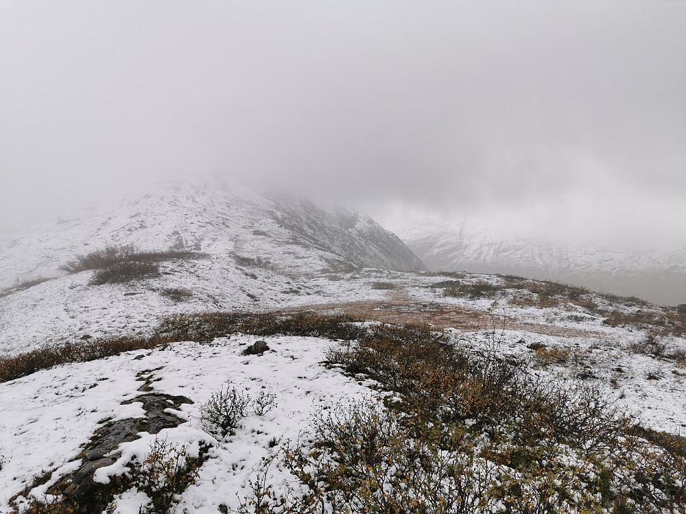 Ifrå Knebben med ryggen vidare til Brandsegga og eit favoritt fjellområde med vakre Isvassnipa 1436 moh og Styggevassegga