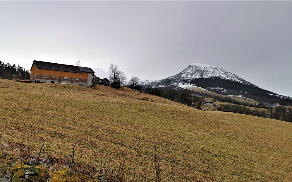 Ifrå tomt og Sanddalhaug mot Klauva 847 moh og bakerst Sanddalsfjellet/Steinegga 1193 moh
