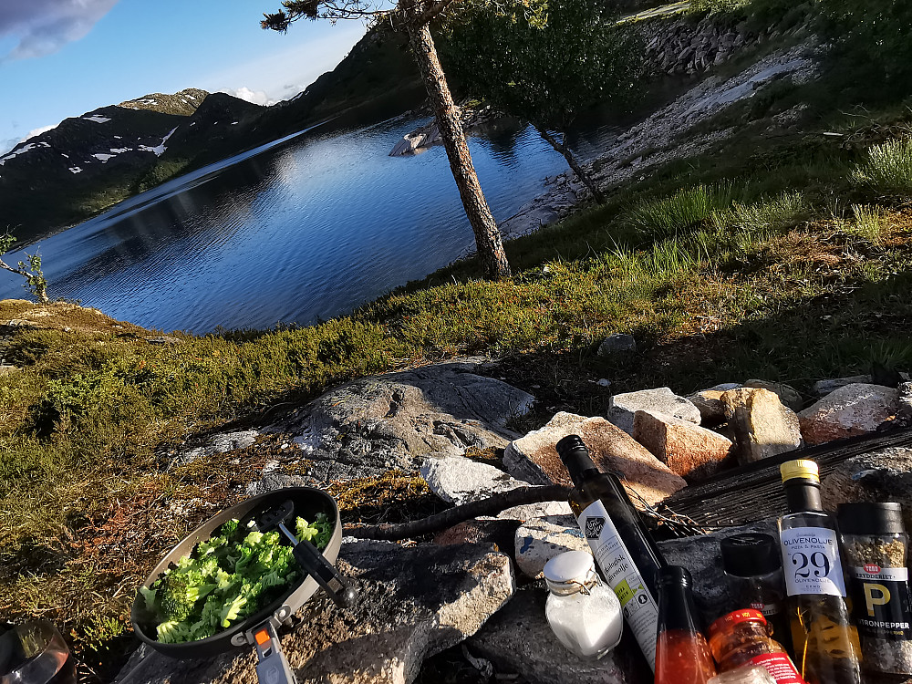 Hærleg å lage eit varmt kveldsmåltid i sånne omgivelser i kveldsstilla! Det etter ein fin dag i fjella! 