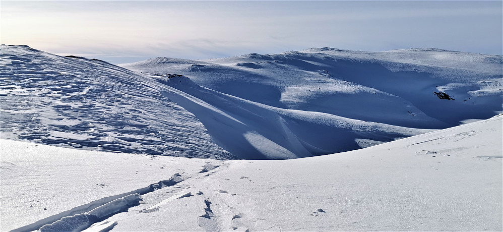 Tilbakeblikk mot Fossfjellet 1400 moh
