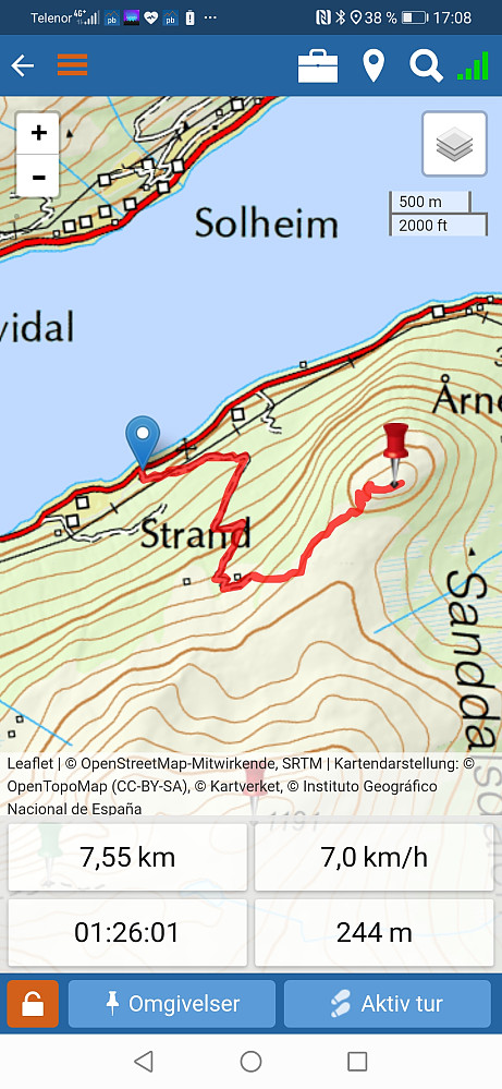 Start ifrå Strand. Skogsveg til Strandstøylen og  merka sti til Klauva.