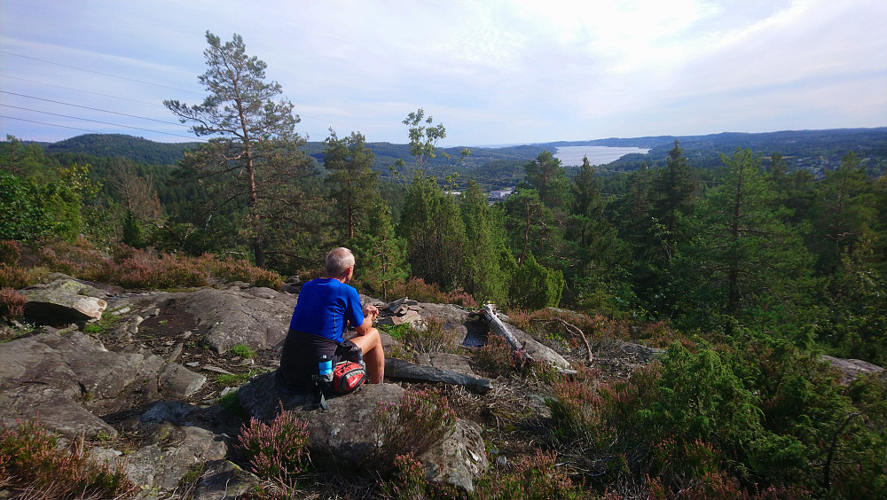Utsikten fra Valleråsen. Postkassen ligger innpå toppen.