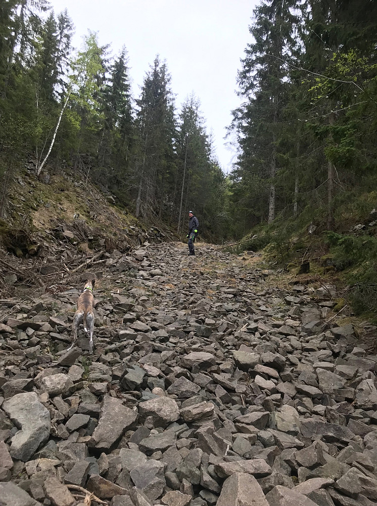Bratt og steinete på veien opp til hytta på Snippene.