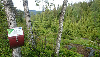 Turkasse ved utkikkspunkt. Her gikk stien bratt ned, og 170 grader til høyre uten at jeg så det på turen opp.