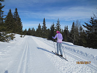 GO på fjellski som er for breie for sporet