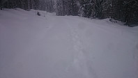 Når jeg gikk mitt eget spor tilbake, var det dekket av 6 - 7 cm med nysnø