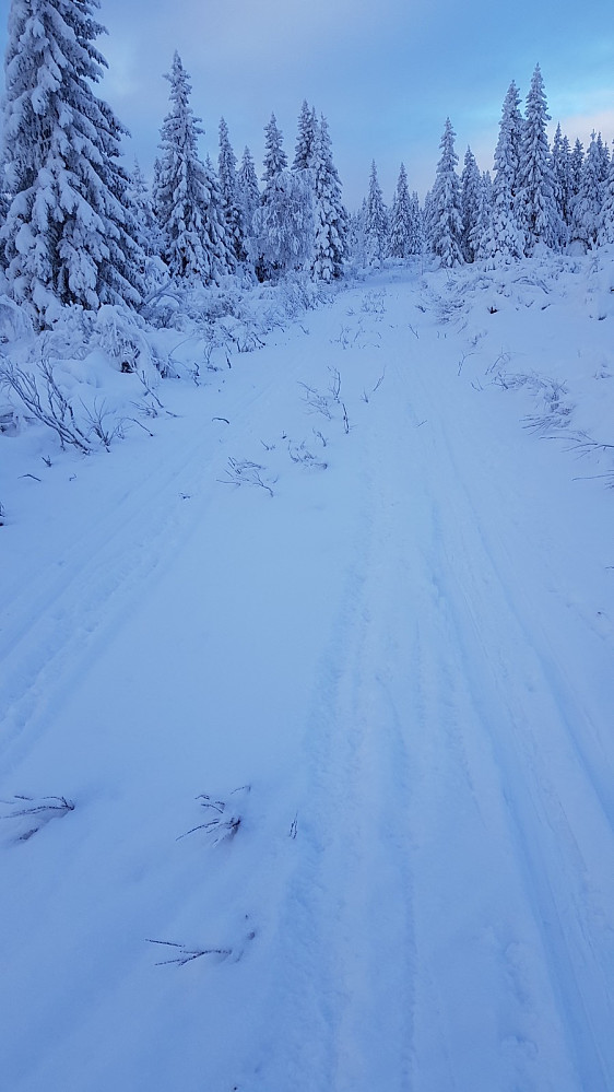 Prepareringsmaskinen hadde kjørt i løypa, men det var for lite snø til at den kunne sette skispor