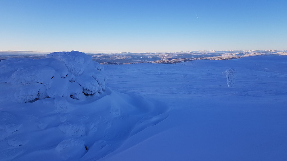 Etter å ha takket ham som gikk opp sporet og pratet litt om Nevelfjell og skiturer, gikk jeg bortom toppvarden