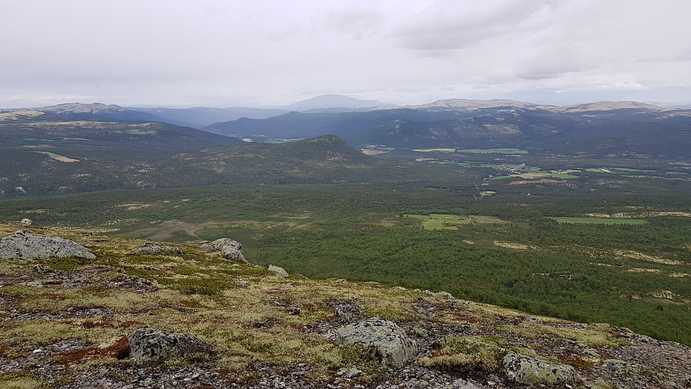 Utsikt ned mot Grimsbu og Kakellkletten som jeg var på i går 