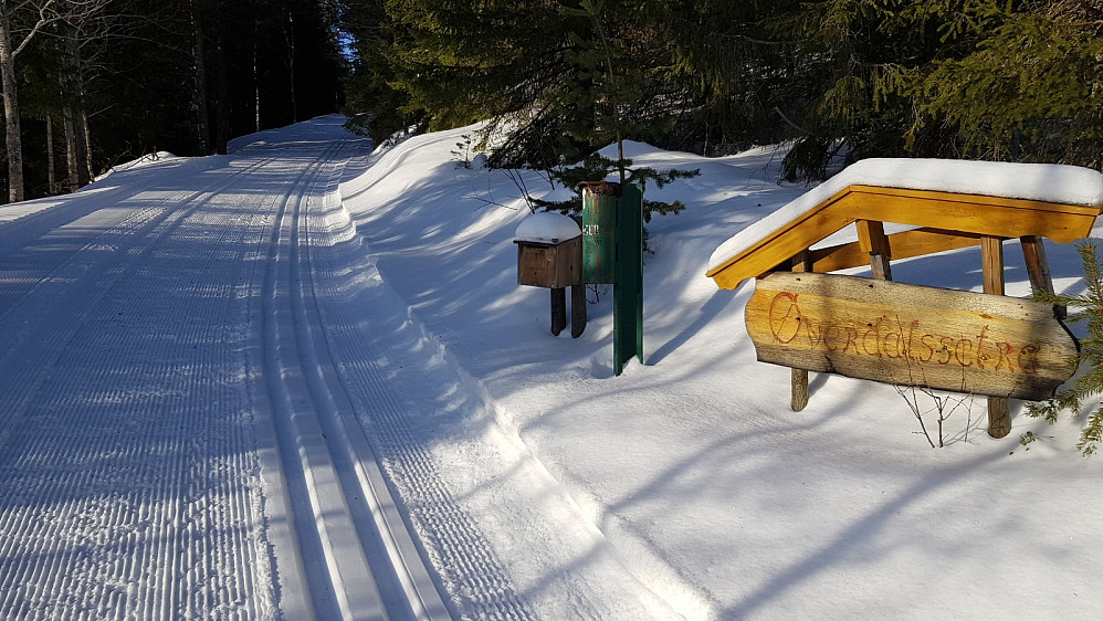 Løypa var preparert på veien med jevn stigning opp mot Øverdalssætra. På ski slipper man å betale bompenger