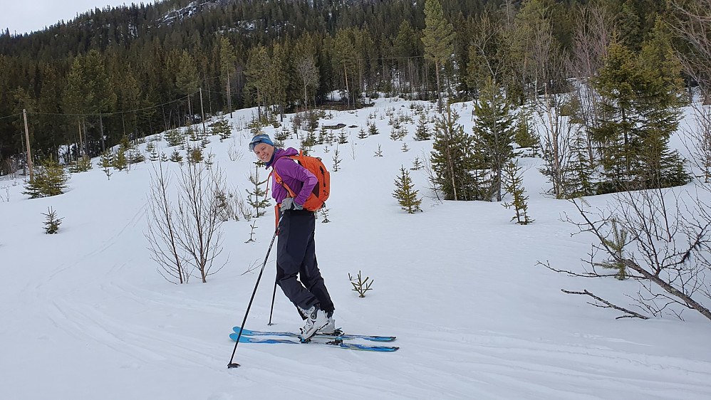 MMO klar for tur på nye ski. Det var spor etter en del andre som hadde gått opp her på Randoo ski tidligere
