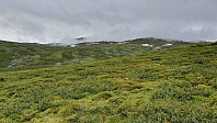 Når jeg rundet kanten så jeg tåka innover fjellet. Jeg regnet med at den ville lette utover dagen