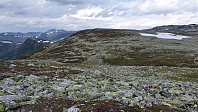 Tilbakeblikk. Etter en varm tur opp var jeg endelig oppe på fjellet. Her blåste det friskt og jeg måtte kle på meg
