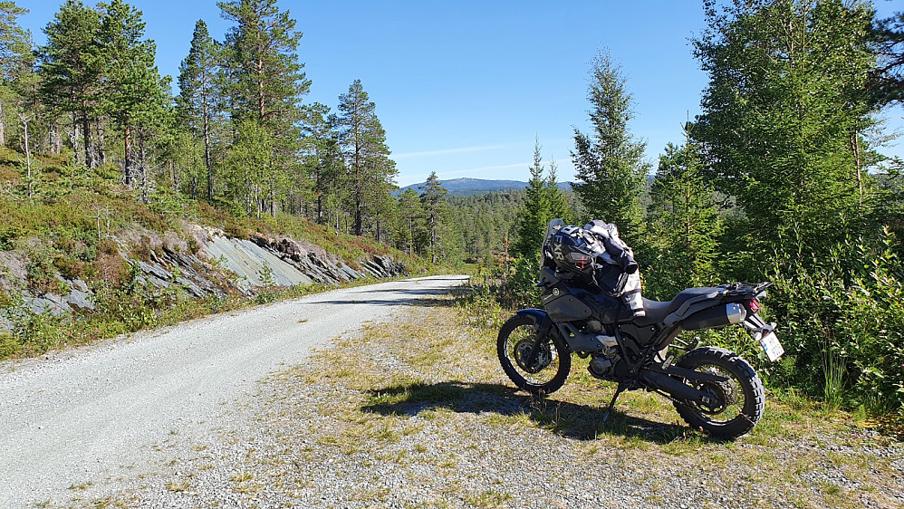 Parkeringslomme på veiens høyeste punkt. Faseknippen i bakgrunnen
