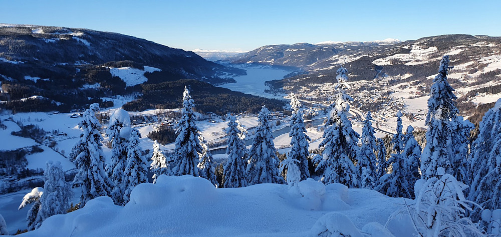 Utsikt mot Tretten og Losna, hvor Trond Bjerkestuen kjørte gjennom isen med traktoren og druknet forrige uke. Ganske naturlig var det derfor ikke mye aktivitet på isen i dag