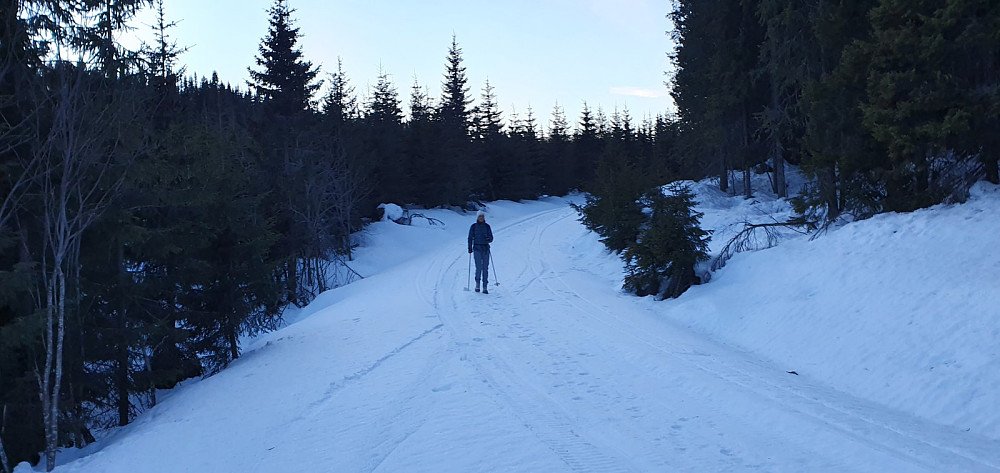 Vi nådde igjen GO nede i lia og vi tok trugene hennes på sekkene våre. MMO og NEO akte i forveien ned til bilen mens jeg slo følge med GO.