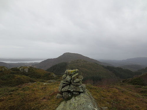 Toppen av Røysetfjellet, 259 moh. Utsikt vest mot Tveitanipa og Brakstadfjellet.