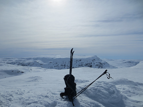 Toppen av Kaldavassrustene sørøst, 1490 moh. Utsikt mot Kistenuten.