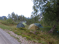 Fin teltplass ved grusveien i Valldalen.