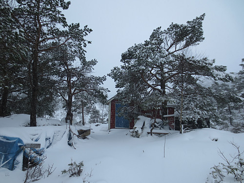 En liten hytte ved Sakrisvatn (373 moh).