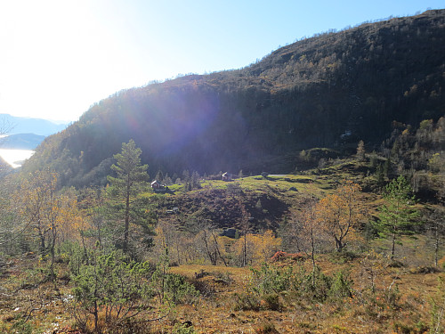 På vei ned til Blomsete. Stien går på nedsiden, så en må gå av denne for å komme innen selve setra.