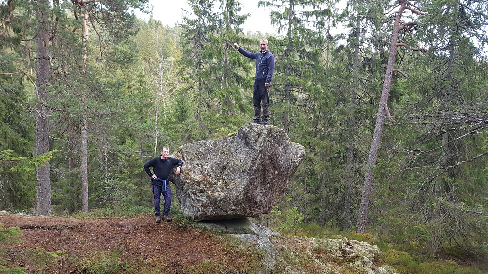Steinen ligger tøft plassert i terrenget og var litt vanskelig å klatre opp på uten dytt i rumpa.