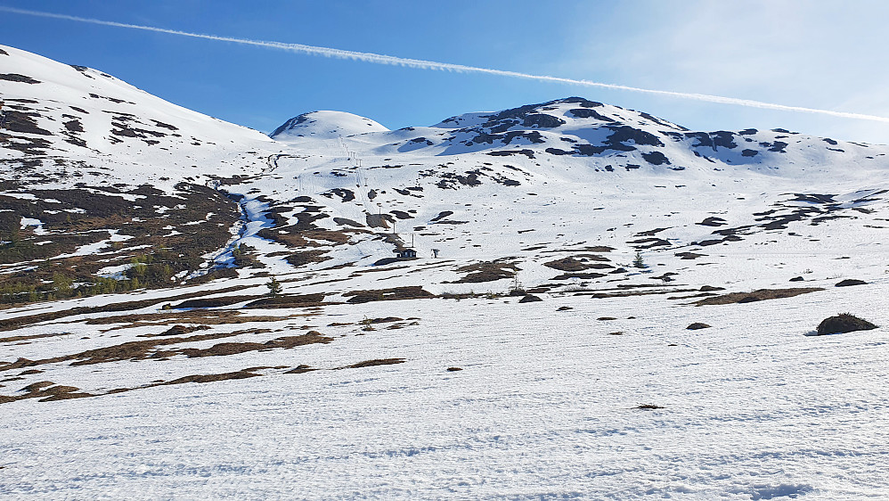 Det hadde smeltet mye i Steindalsbakken siden Bjørnar og jeg gikk på Natakupa for noen dager siden. Da var det nesten helt hvitt til høyre for elva.