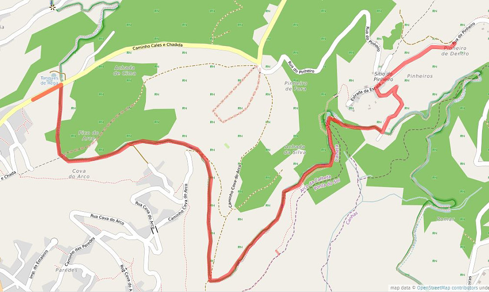Detaljkart. Ruta er tegnet med rød strek.