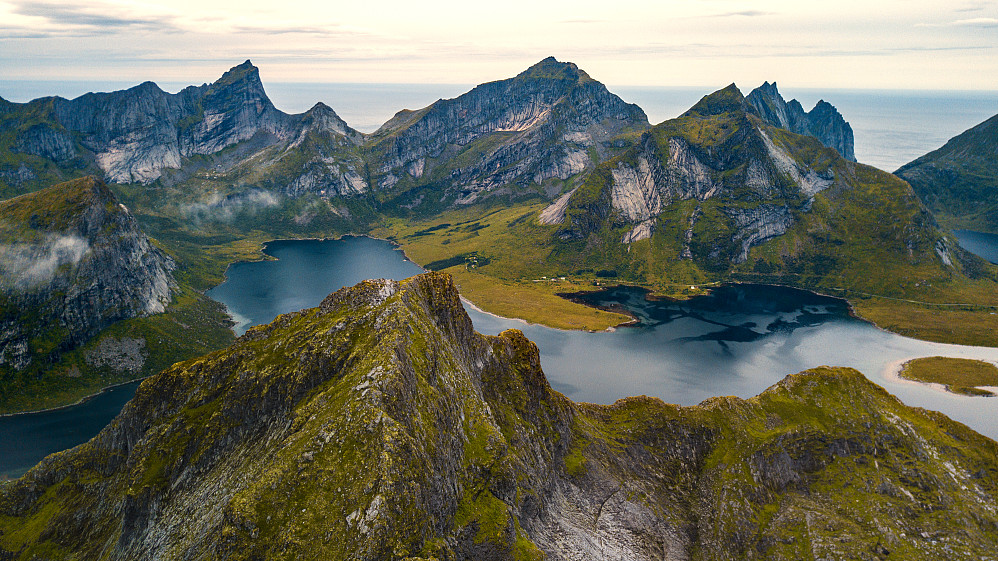 Drone photo of the top of Narvtinden