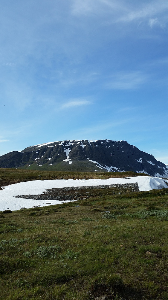 Midtsommertur til Blåhø. Nysnø på toppen