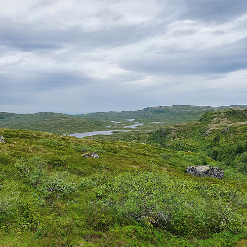 Tilbakeblikk mot Svartholkjerka fra Krogstadfjellet.