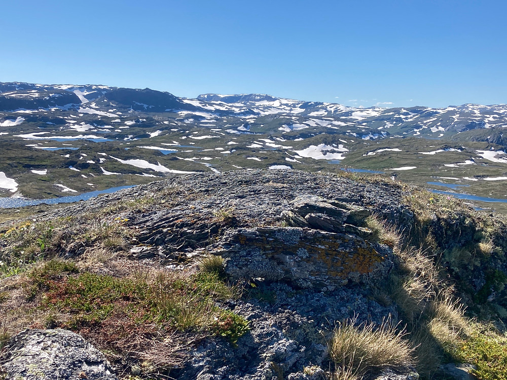 Toppunktet på Såteggi 1426moh hadde ingen varde. Såteggi 1417 moh ser nemlig høyere ut fordi Hallingskarvet troner i bakgrunnen.