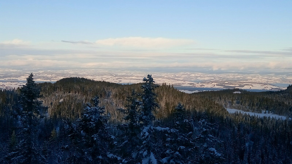 Mjøsa, Helgøya og Hedmark fylke ses i det fjerne