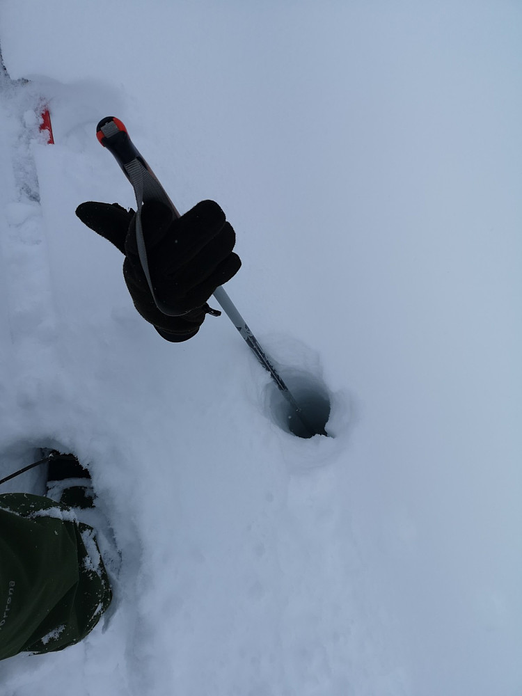 Det var stor forskjell i snødybde fra der jeg parkerte bilen til 500-600 moh. Bildet er tatt på ca 600 moh.