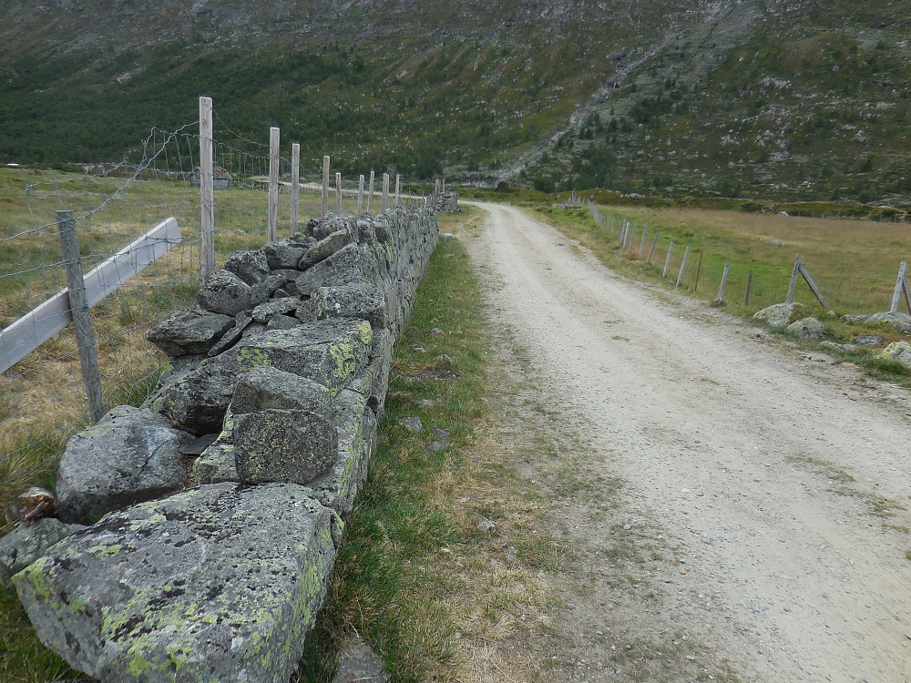 Et av de mange steingjerdene ved setra. Legg merke til de rette og slette kantene. Et imponerende murerarbeid!