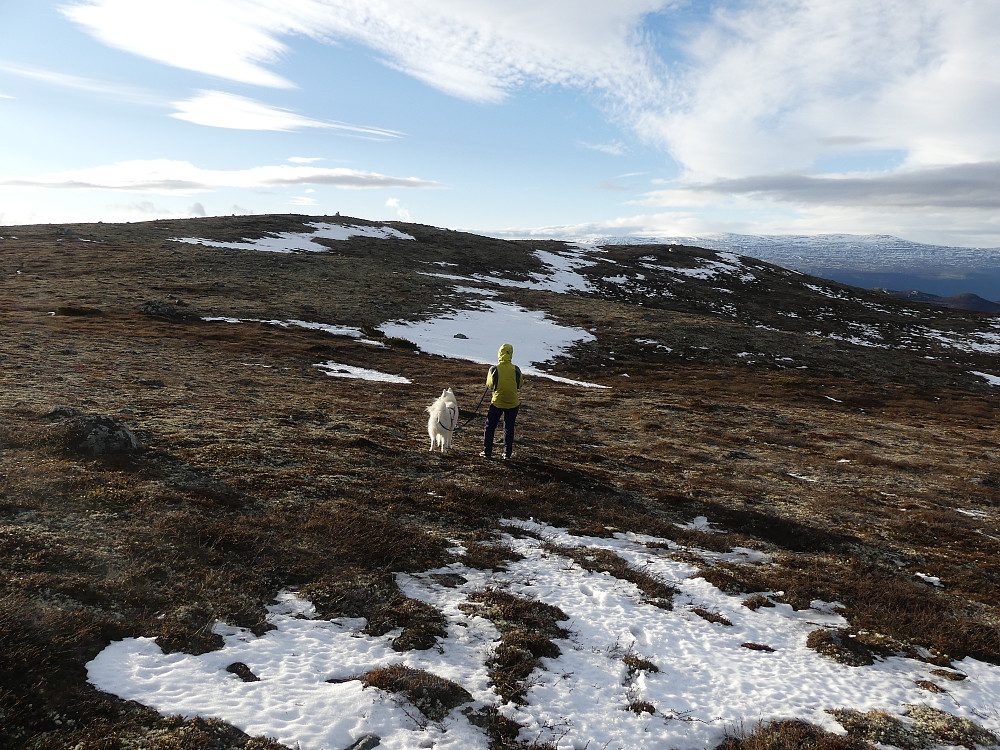 Turid og Anton på vei mot Svartdalsfjellet.