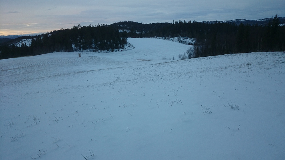 Skarberget sett fra jordet på oppstigningen mot Almåsåsen