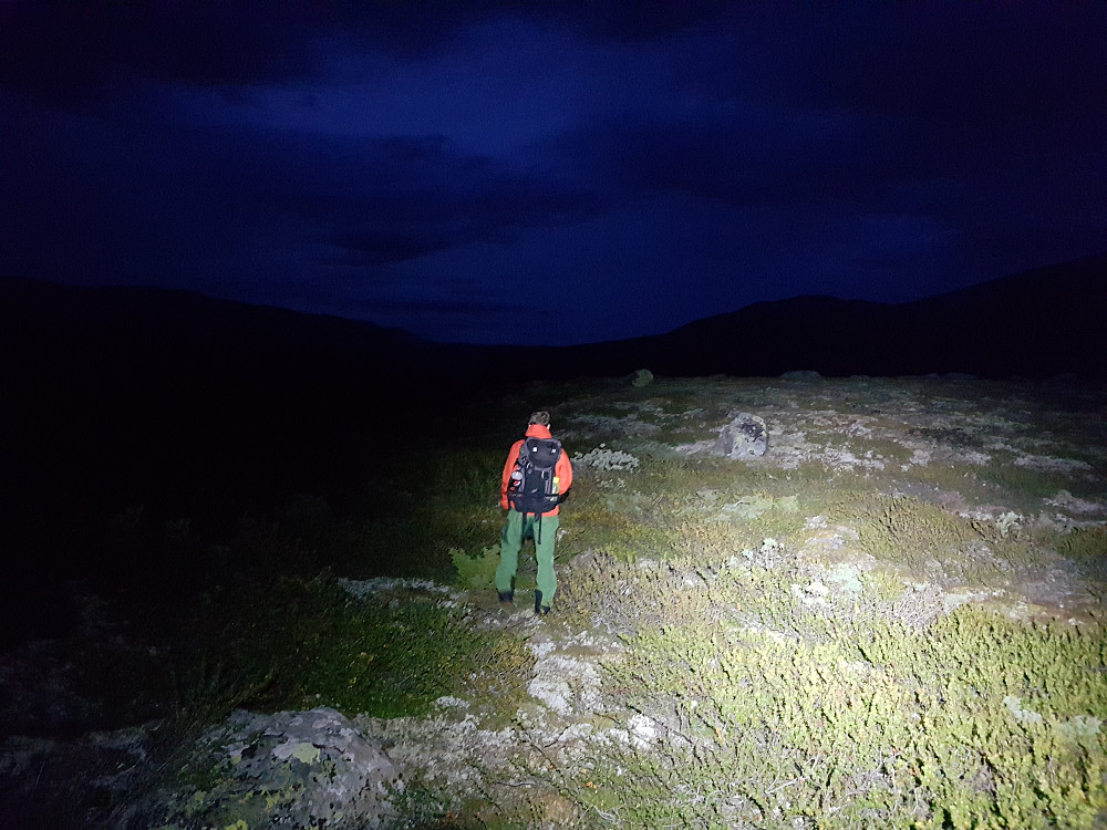 ....siste 15-20 min. måtte hodelyktene fram. Var glad då vi kunne ta av oss våte fjellsko ved bilen.