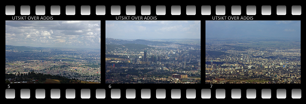 Utsikt over Addis Ababa. Bilder tatt med henholdsvis normalobjektiv (5) og telelinse (6 og 7).