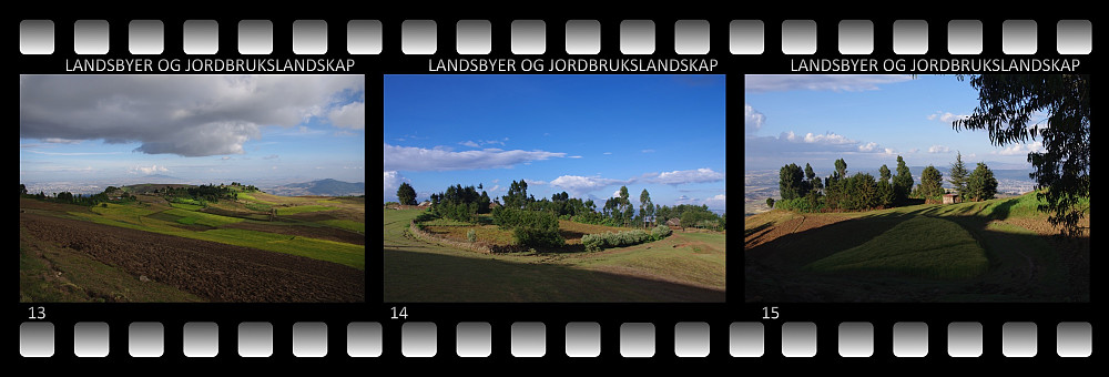 Landsbyer og åkerlandskap på Wochecha-fjellet. Skyggen som fjellet kaster, minner om at det nærmer seg kveld.