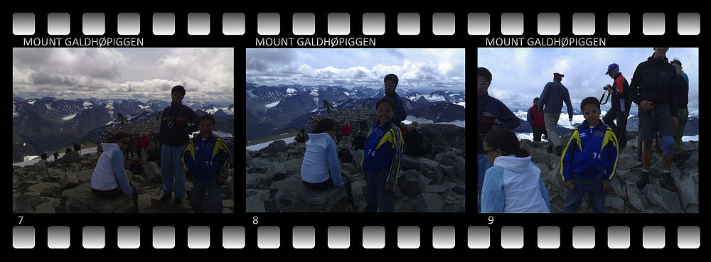 Images 7, 8 and 9: My sons and my older daughter on the summit of Mount Galdhøpiggen.