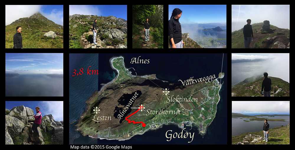 Trekking with my oldest daughter from Gjuv (or Djuv) to the summit of Storhornet on Godøy Island. The track from Gjuv to the summit is the steepest, and therefore also the shortest one up to Storhornet.