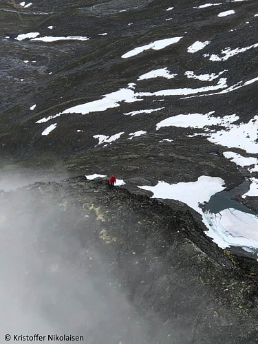 Image 13: A photo of me approaching the summit of Mount Bispen. On this image, I've finished the really steep part of the climb, and the remaining climb up to the summit is more like a routine hike. Photo: Kristoffer Nikolaisen.