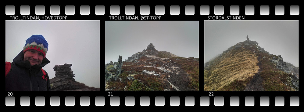 #20-22: På toppen av henholdsvis Trolltindan, "Trolltindan øst", og Stordalstinden. (Stordalstinden er et rødt PBE, mens de to andre er grønne PBE'er).