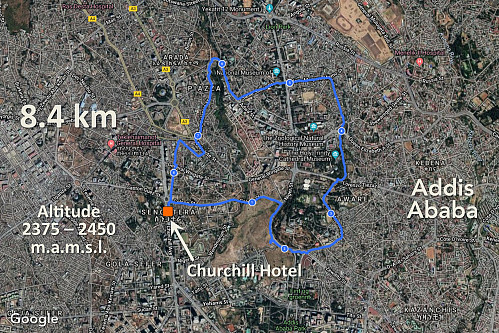 #3: Again out running in the streets of Addis. This route doesn't reach quite the altitude that the other one does, but it offers a lot of things to see (Images # 4 - 7). Our GPS track from early morning on November 18th.