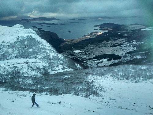 My son Dag, as we were on our way down from Mount Skålbotsheia. The summits of Litlehornet and Uggedalshornet are seen in the left part of the picture.